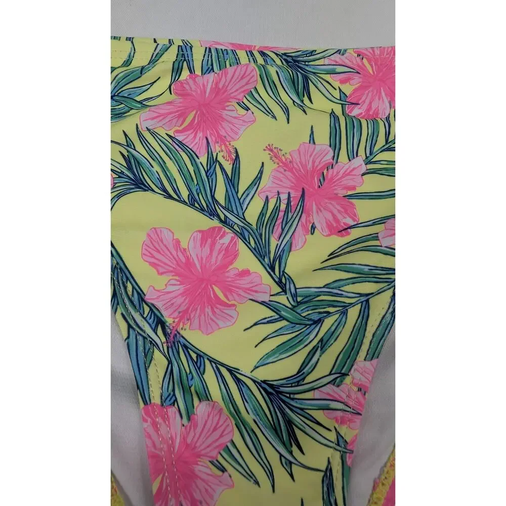 Nicole Miller Ruffled Girls Size 12 Bikini Swim Bottom Pink Green Floral